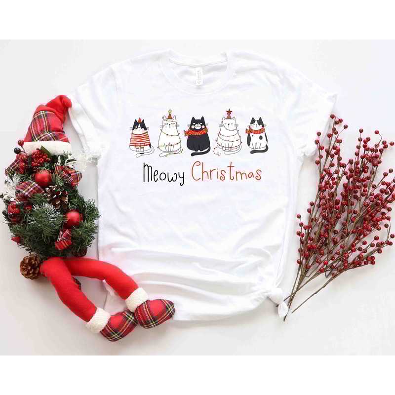 Meowy Christmas Shirt, Christmas Cat Shirt, Merry Christmas, Cat Lover Shirt, Christmas Gift, Christmas Gift For Cat Mom Gifts For Cat Lover - 1.jpg