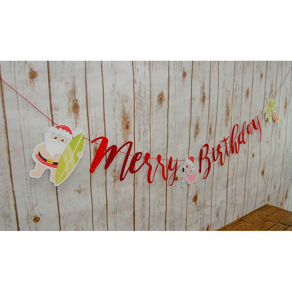 Merry Birthday Banner Customize the CharactersSaying, Christmas in July Party Supplies, Surfing Santa Birthday Ideas Fully Assembled - 5.jpg