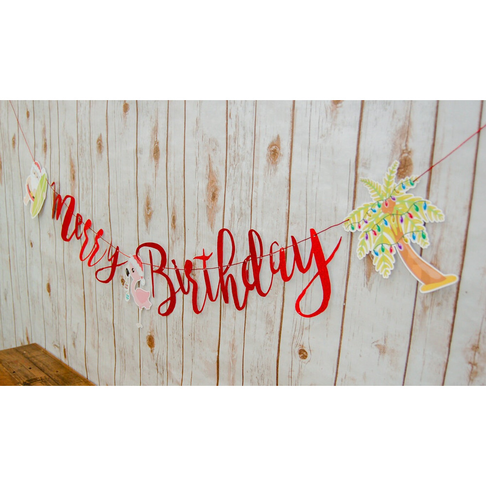 Merry Birthday Banner Customize the CharactersSaying, Christmas in July Party Supplies, Surfing Santa Birthday Ideas Fully Assembled - 7.jpg
