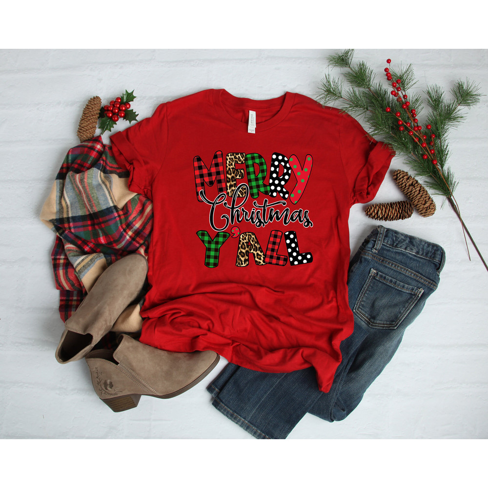 Merry Christmas Yall Leopard Shirt, Buffalo Plaid Christmas Shirt, Christmas Vacation Shirt, Christmas T-shirt, Christmas Family Shirt - 3.jpg