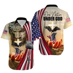 one nation under god american eagle shirts for men- patriotic jesus flag 1776 button up short sleeve men's hawaiian
