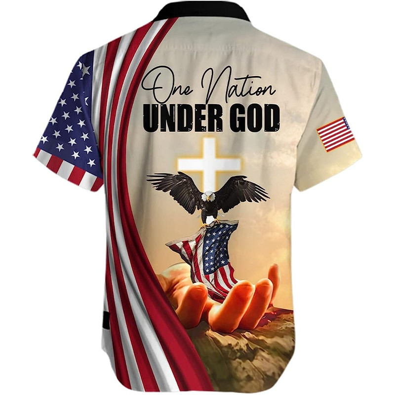One Nation Under God American Eagle Shirts for Men- Patriotic Jesus Flag 1776 Button Up Short Sleeve Men's Hawaiian - 4.jpg