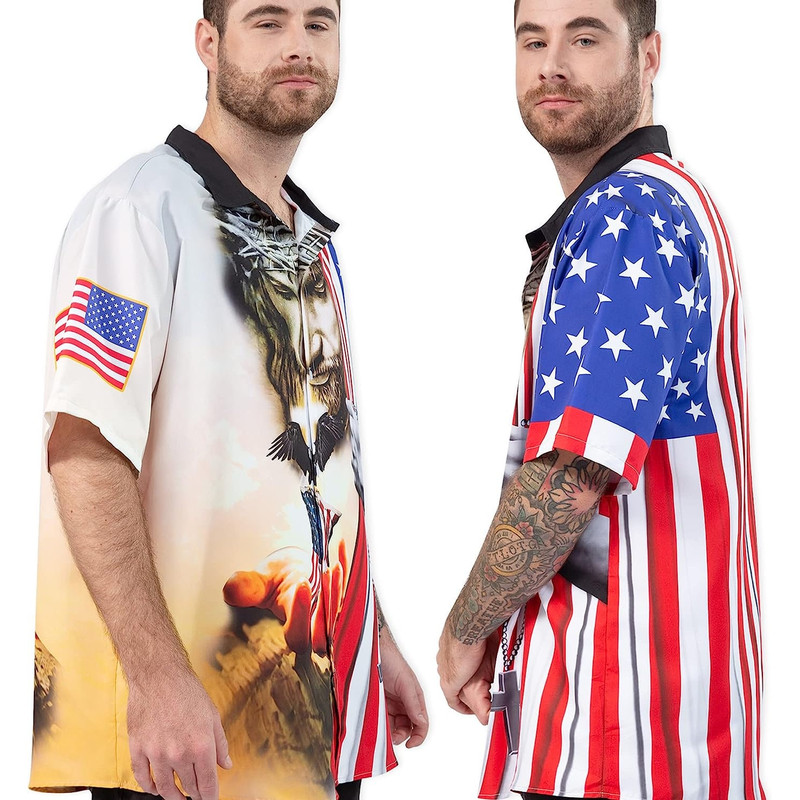 One Nation Under God American Eagle Shirts for Men- Patriotic Jesus Flag 1776 Button Up Short Sleeve Men's Hawaiian - 5.jpg