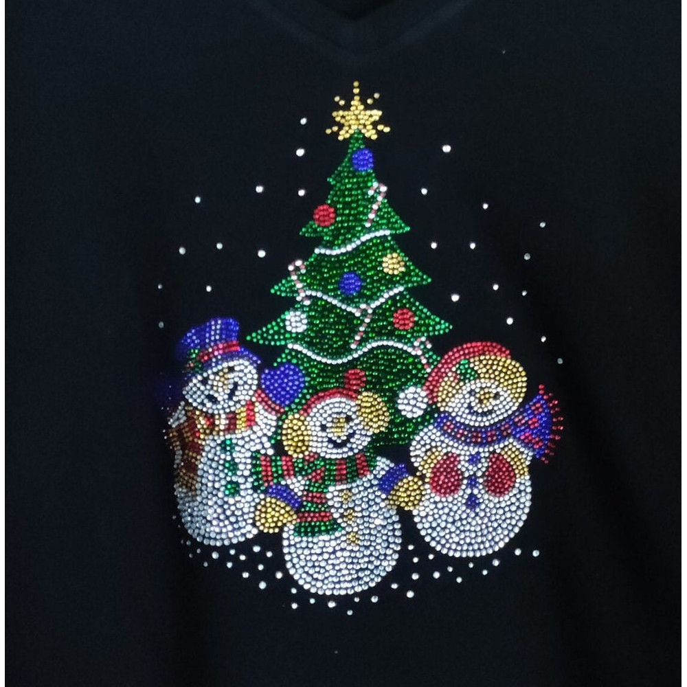 Rhinestone Snowman Family Christmas Tree Holiday Shirt Bling Ladies V-neck T shirt - 2.jpg