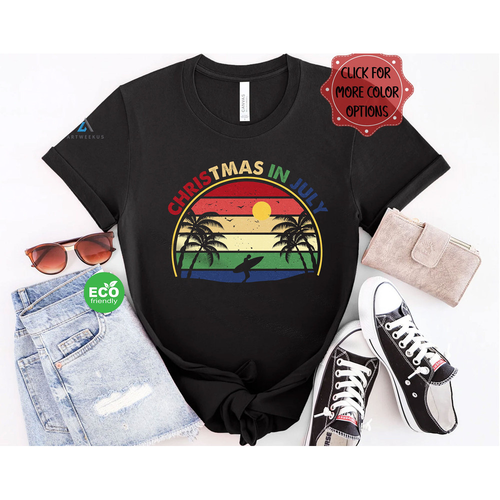 Vintage Surfing Christmas in July Trip Shirt, Summer Vacation Surfing Shirt, Surfer Gift, Beach Shirt, Summer Christmas Trip Tee - 1.jpg