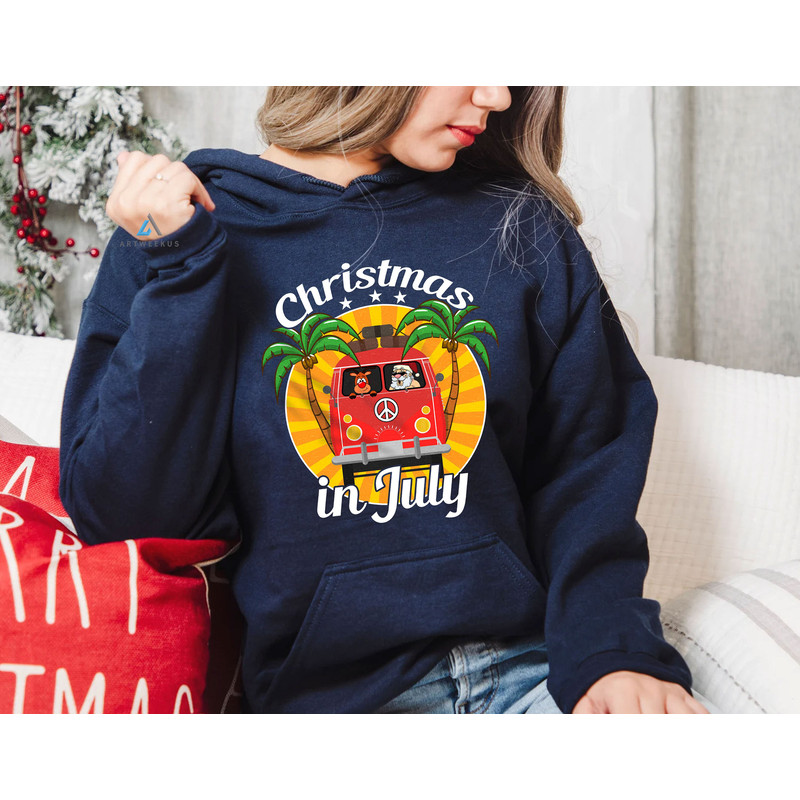 Funny Christmas in July Camper Van Santa and Reindeer Tshirt, Summer Vacation Trip Shirt, July Gift, Xmas in July - 4.jpg
