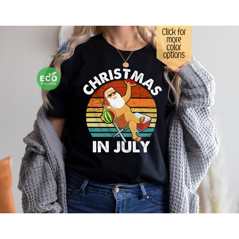 Funny Santa Christmas in July Shirt, Retro Summer Beach Vacation Shirts, Summer Santa T-shirt, Beach Christmas Holiday Gift - 2.jpg