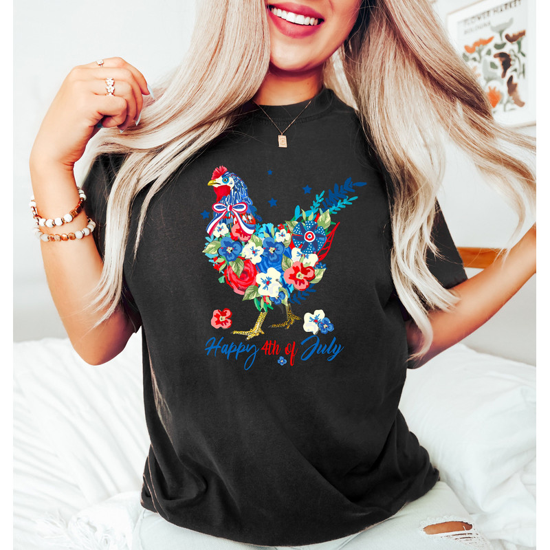 Happy 4th of July Chicken Shirt, Pioneer Woman 4th of July Tshirt, Patriotic Chicken, Funny 4th of July, 4th of July Gifts, Independence Day - 1.jpg