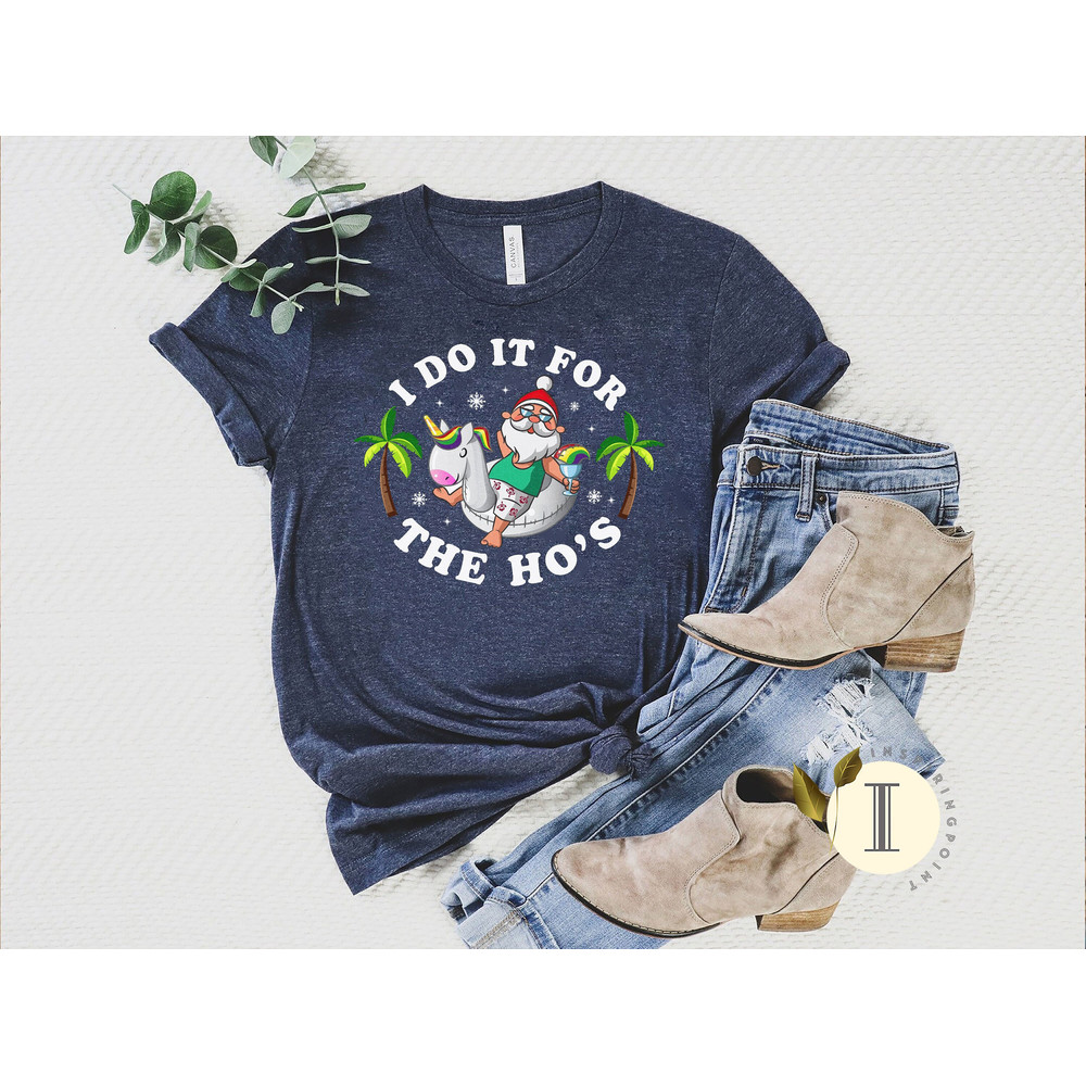 I Do It for the Hos Summer Santa Shirt, Funny Christmas in July Shirt, Beach Christmas Gift, Tropical Christmas Shirt - 1.jpg