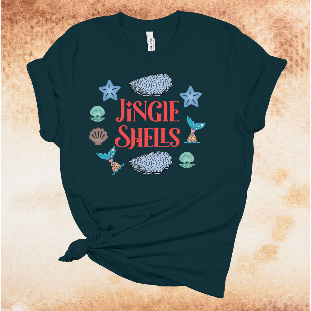 Jingle Shells, Tropical Christmas, Christmas Sea Shells, Christmas By The Sea, Premium Cotton Unisex Shirt, Plus Size Available 2x, 3x 4x - 1.jpg