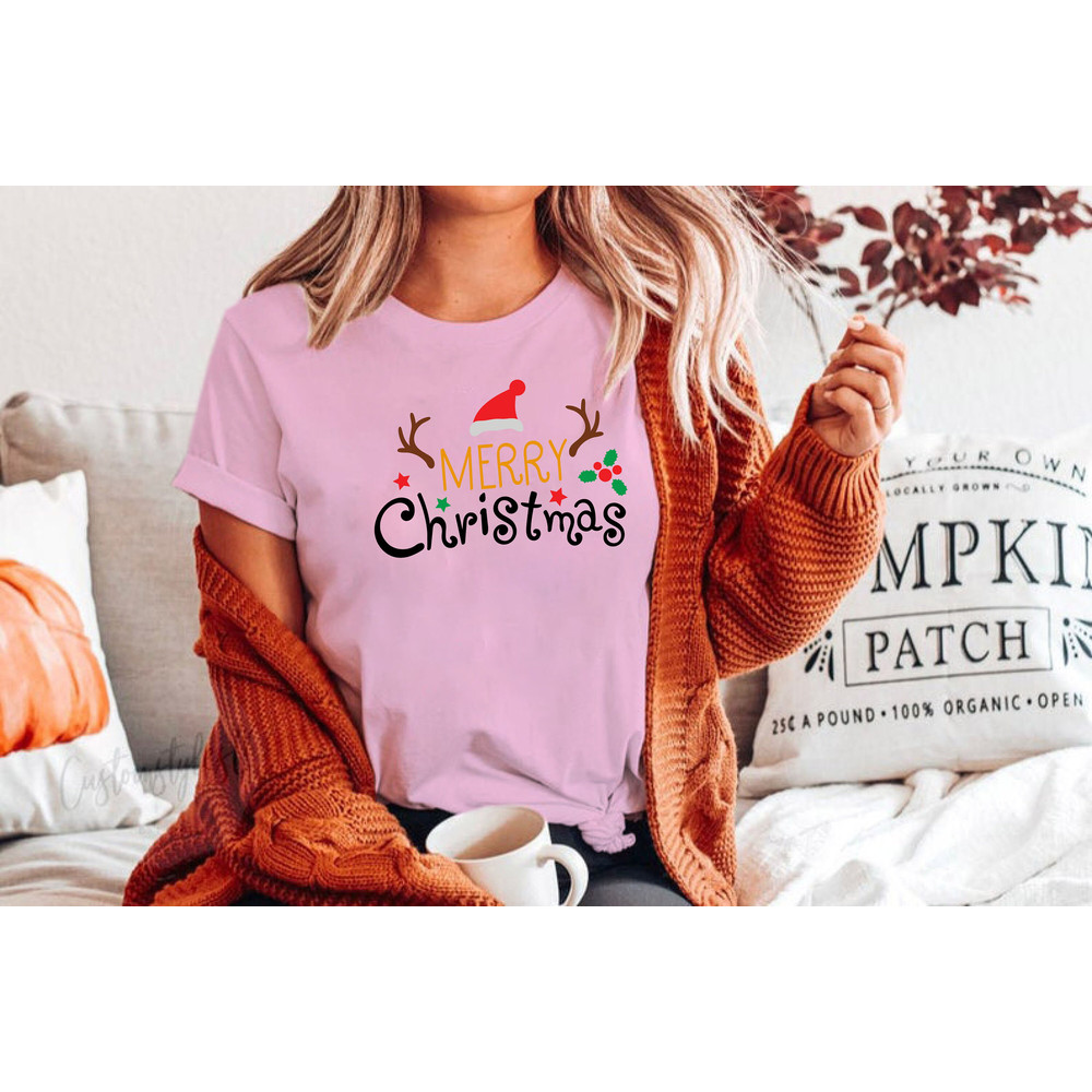 Merry Christmas Santa Hat Reindeer Shirt Cute Christmas T-shirt Christmas Tshirt Women's Christmas Shirt Holiday Christmas T shirts - 5.jpg