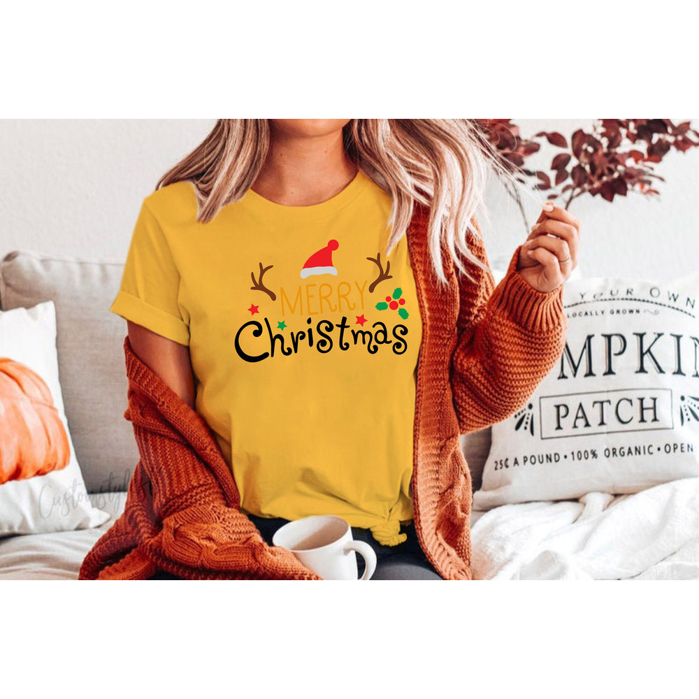 Merry Christmas Santa Hat Reindeer Shirt Cute Christmas T-shirt Christmas Tshirt Women's Christmas Shirt Holiday Christmas T shirts - 6.jpg
