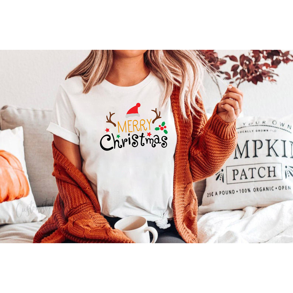 Merry Christmas Santa Hat Reindeer Shirt Cute Christmas T-shirt Christmas Tshirt Women's Christmas Shirt Holiday Christmas T shirts - 9.jpg