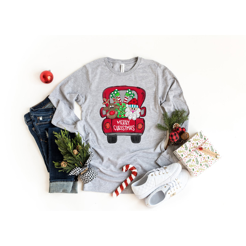 Merry Christmas Trees Truck Shirt, Christmas T-shirt, Christmas Family, Red Truck Shirt, Christmas Gift, Christmas Truck Family Shirts - 1.jpg