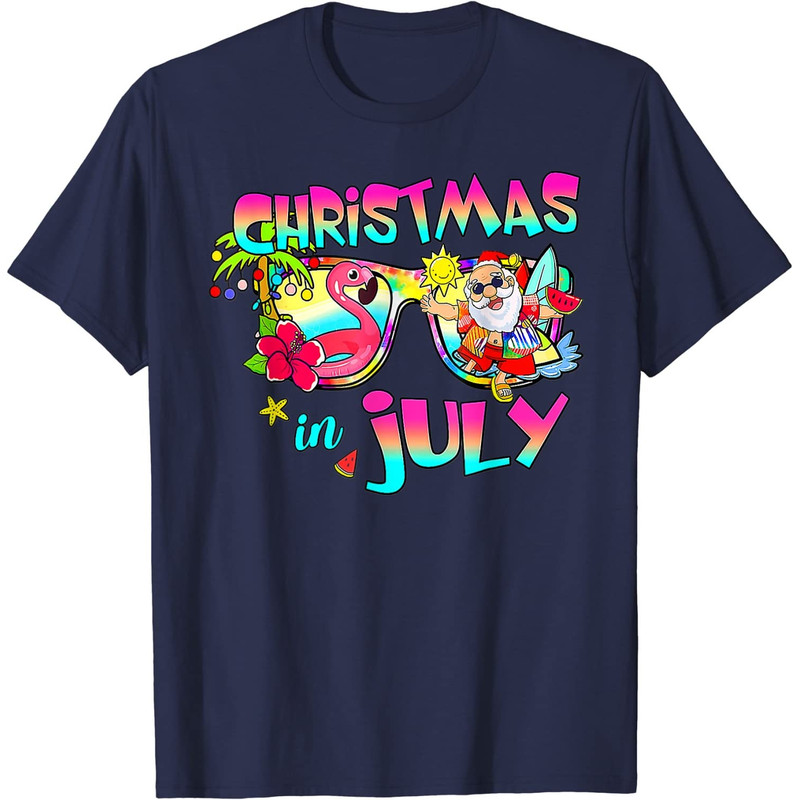 Pink Flamingo Santa Hat Christmas In July Summer Vacation T-Shirt - 41706 - 2.jpg
