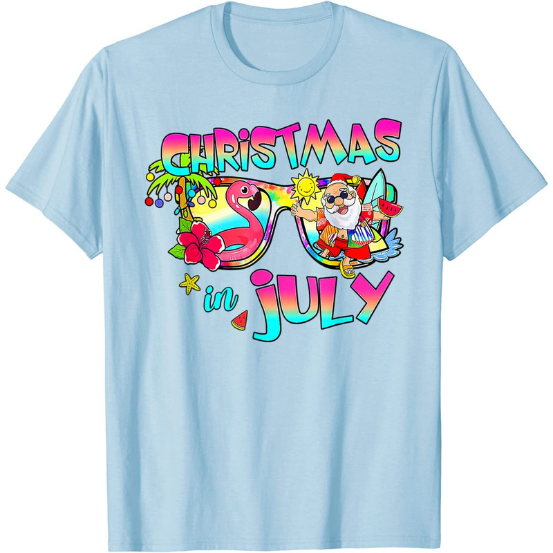 Pink Flamingo Santa Hat Christmas In July Summer Vacation T-Shirt - 41706 - 4.jpg