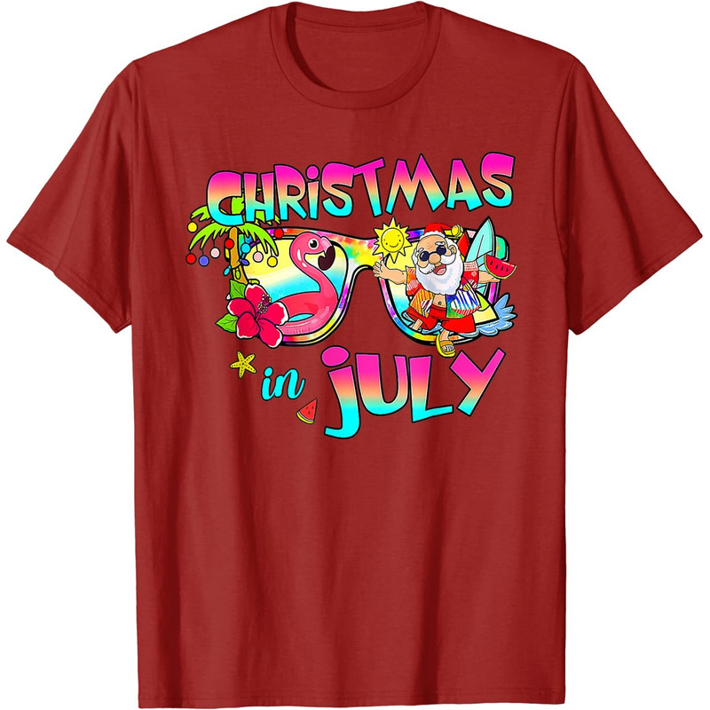 Pink Flamingo Santa Hat Christmas In July Summer Vacation T-Shirt - 41706 - 5.jpg