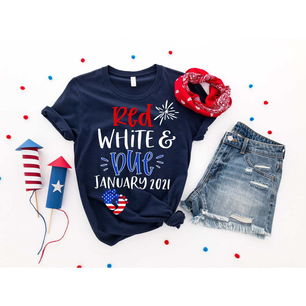 Red White & Due® Pregnancy Announcement Shirt - Cute 4th of July Pregnancy T-Shirt - Bump's First Fourth® Shirt - 4th of July Pregnancy Tee - 1.jpg