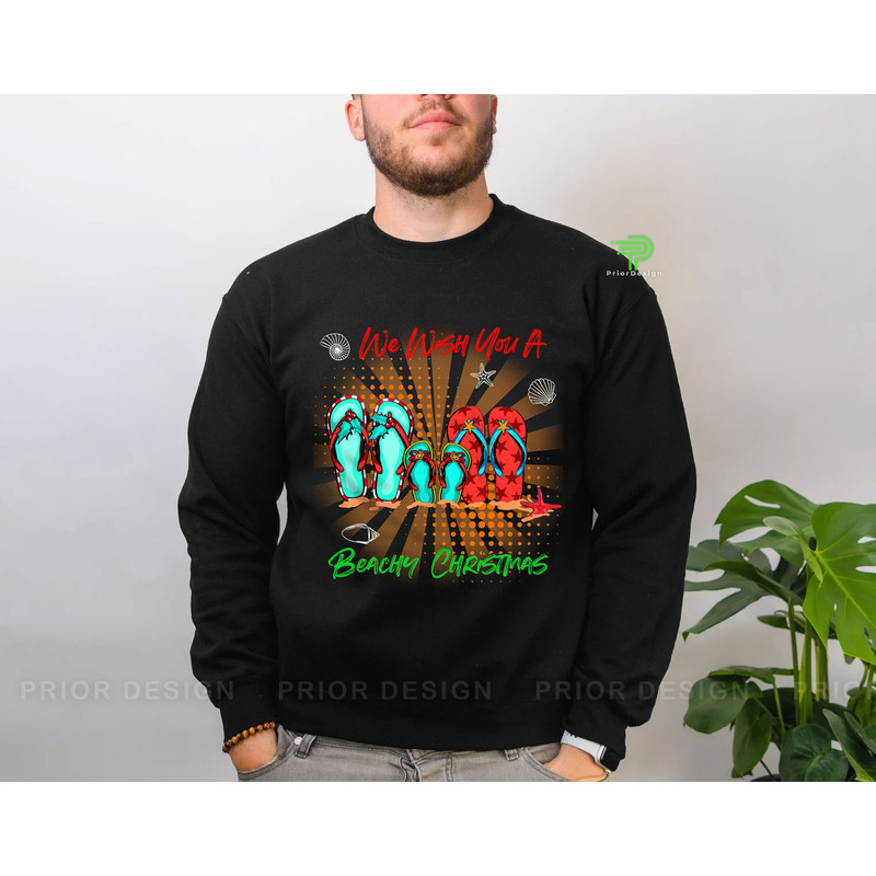 Pop Art Beachy Christmas in July Flip-Flops Shirt, Retro We Wish You a Beachy Christmas Tshirt, Flip-Flops Summer Christmas Tee - 3.jpg