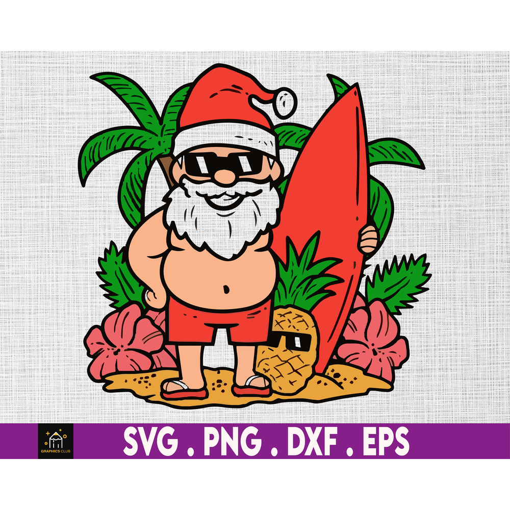 Santa Christmas In July Svg, Summer Vibes, Beach Vacation, Holiday Svg, Tropical Svg, Svg, Png Files For Cricut Sublimation - 1.jpg
