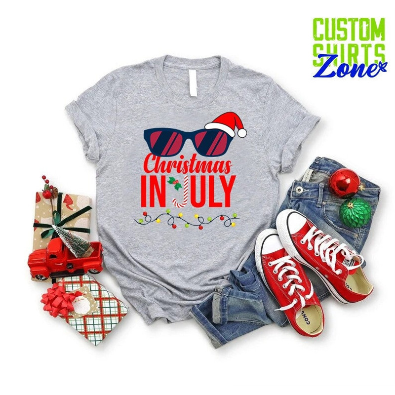 Summer Christmas in July Shirt,Summer Party Shirt,Summer Holiday Family Gift,Xmas Noel Summer Tshirt,Funny Summer Shirt,Beach Vacation Shirt - 1.jpg
