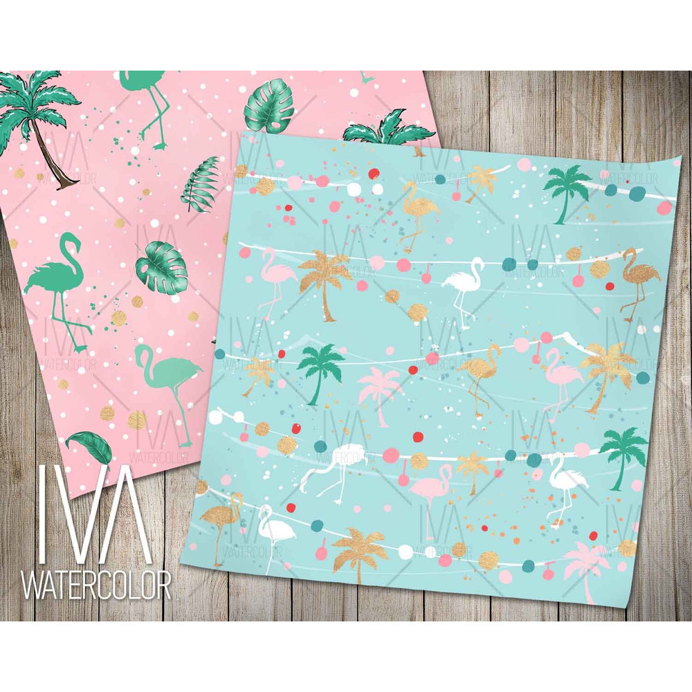 Tropical Christmas Digital Paper Pack, Summer Xmas Patterns, Cute Flamingo Xmas, Seamless Pattern, Flamingo Template, Aussie Christmas - 4.jpg