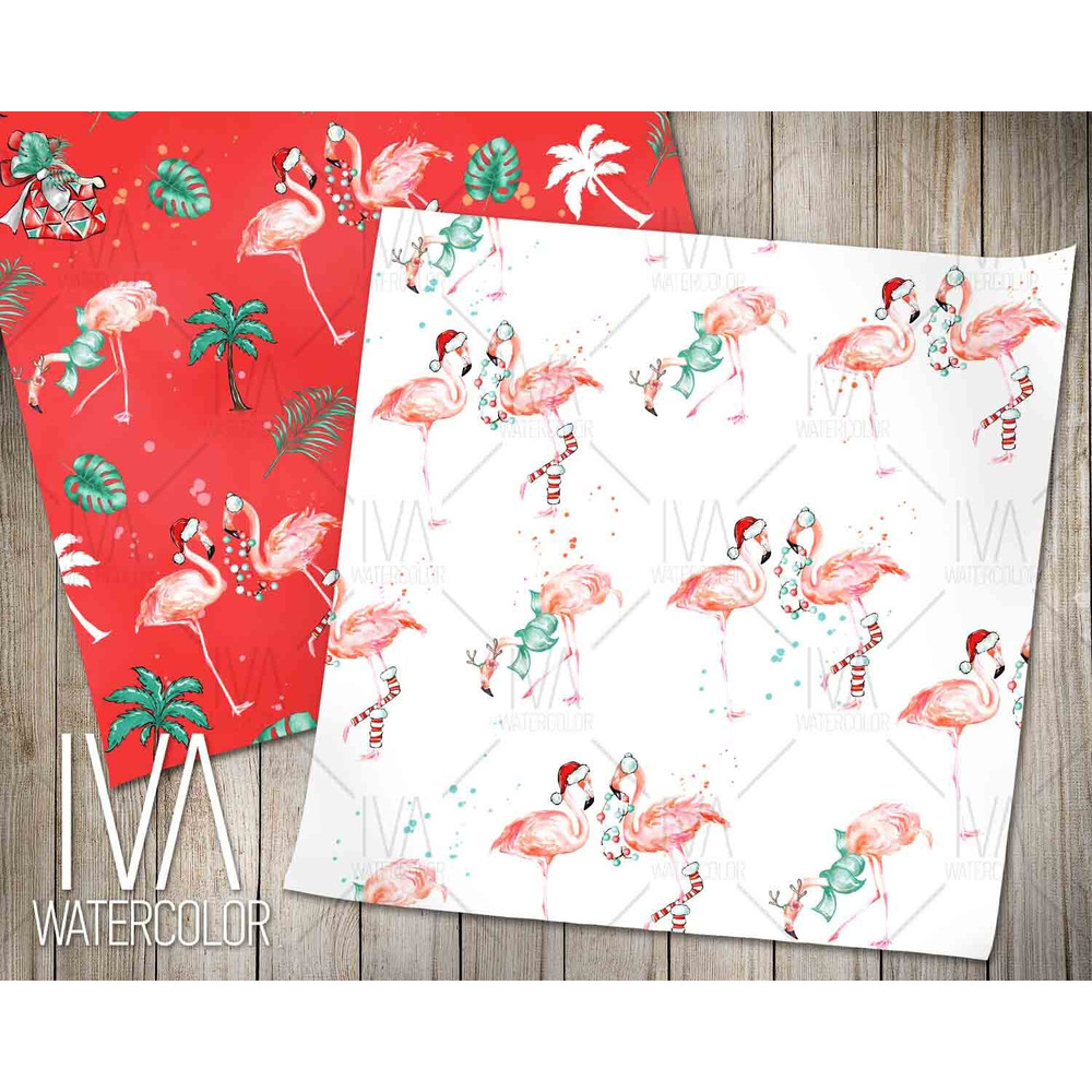 Tropical Christmas Digital Paper Pack, Summer Xmas Patterns, Cute Flamingo Xmas, Seamless Pattern, Flamingo Template, Aussie Christmas - 6.jpg