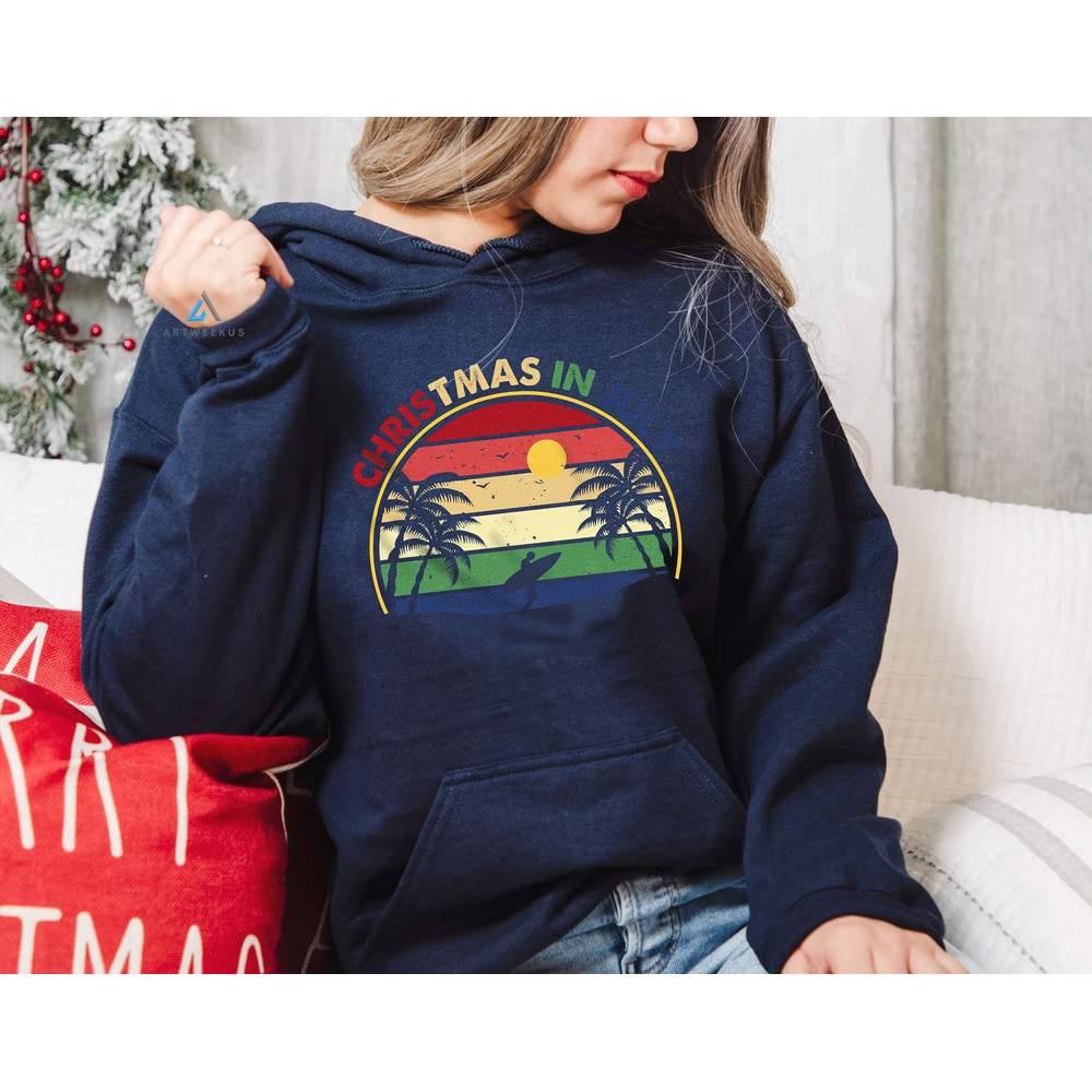 Vintage Surfing Christmas in July Trip Shirt, Summer Vacation Surfing Shirt, Surfer Gift, Beach Shirt, Summer Christmas Trip Tee - 3.jpg