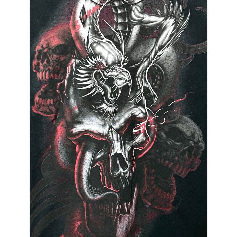 Vintage Early 2000s Y2K Skull Dragon Graphic Tee Shirt (size adult Medium) - 2.jpg