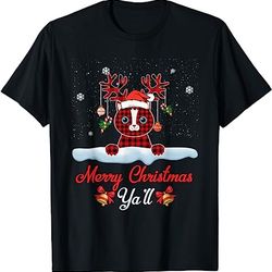 red plaid santa cat merry christmas ya'll 2023 t-shirt