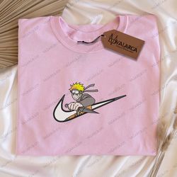 nike x naruto embroidered sweatshirt, anime embroidered sweatshirt, custom brand anime embroidered crewneck, anime