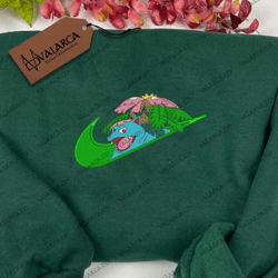 nike x bulbasaur embroidered sweatshirt, anime embroidered sweatshirt, custom embroidered sweatshirt, anime embroidered