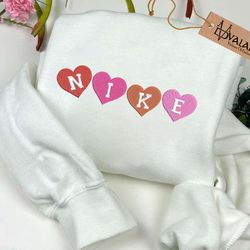 valentine embroidered sweashirt, nike red heart embroidered sweatshirt, matching couple embroidered sweatshirt, matching