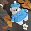 Crochet plush bear in blue clothes, Teddy bear baby shower, crochet plush baby room decor, Pavlova toys.jpg