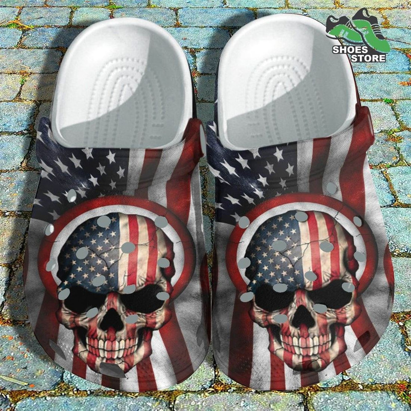 America Flag Skull Hunter Crocs Gift, US Proud Veterans 4th Of July Crocs.jpg