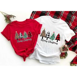ladies merry christmas shirt, leopard christmas tree, women's holiday shirt, cute christmas shirt, plaid christmas tree