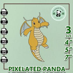 dragonite embroidery design file, pokemon anime embroidery design, machine embroidery design file, instant download