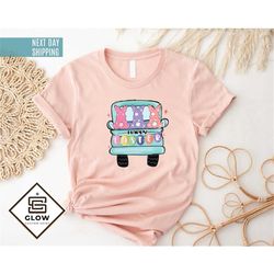 happy easter truck shirt, cute bunny shirt, easter gift shirt, easter truck shirt, cute easter shirt, easter family shir