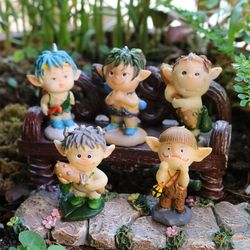 set of 5 miniature garden mini elves resin
