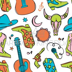 country fest symbols seamless pattern vector illustration