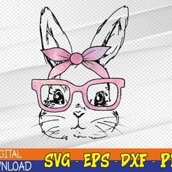 cute bunny rabbit face tie dye glasses girl happy easter day svg, eps, png, dxf, digital download