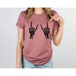 comfort colors rock on skeleton hands shirt unisex crewneck short sleeve halloween shirt skeleton shirt skeleton hands s
