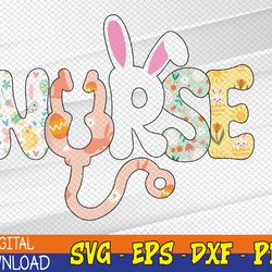 stethoscope scrub nurse life easter day cute bunny with eggs, svg, eps, png, dxf, digital download