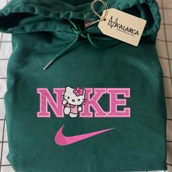 nike x kawaii kitty cartoon embroidered sweatshirt, brand character cartoon embroidered sweatshirt, custom cartoon embro