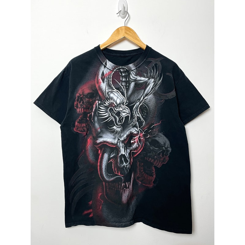 Vintage Early 2000s Y2K Skull Dragon Graphic Tee Shirt (size adult Medium) - 1.jpg