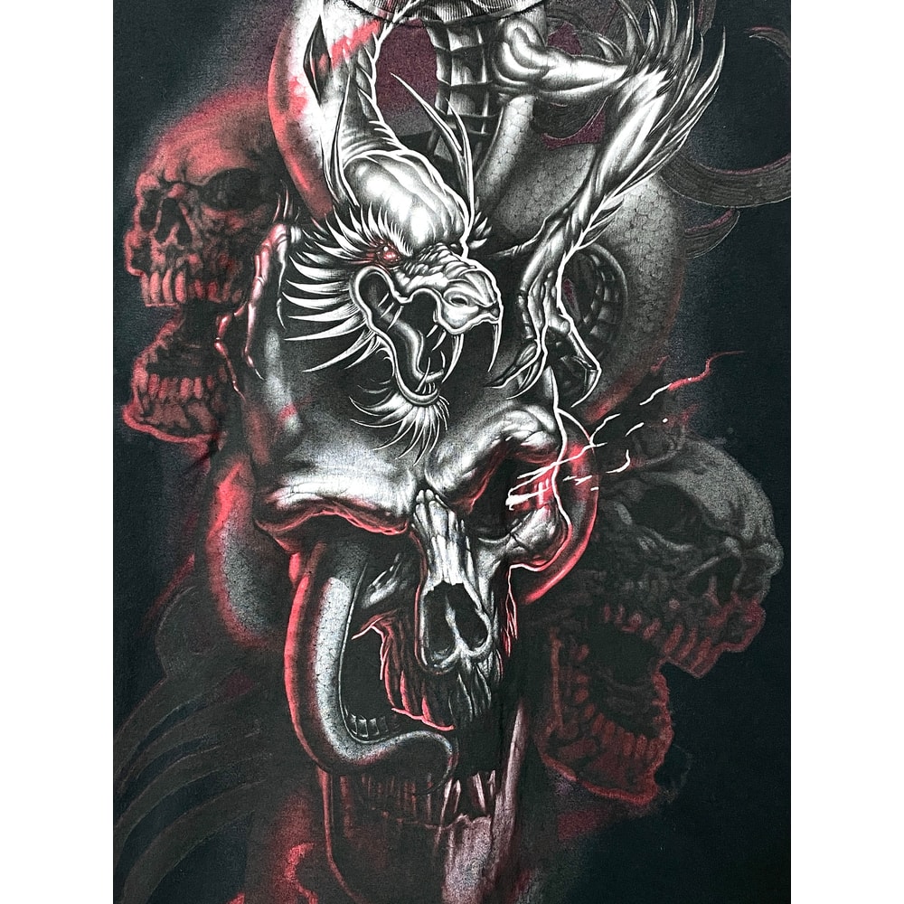 Vintage Early 2000s Y2K Skull Dragon Graphic Tee Shirt (size adult Medium) - 2.jpg