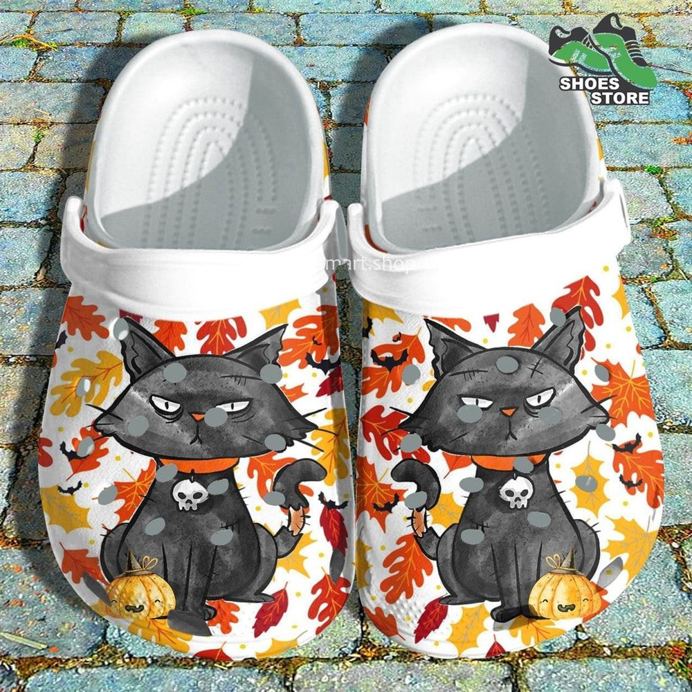 Gangster Cat Wear Skull Crocs Shoes, Autumn Fall Pumpkin Crocs Shoes Niece.jpg