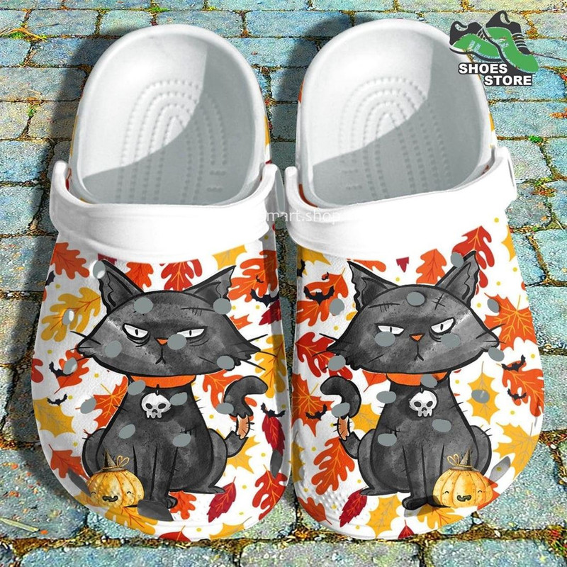 Gangster Cat Wear Skull Crocs Shoes, Autumn Fall Pumpkin Crocs Shoes Niece.jpg