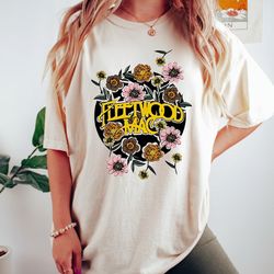 fleetwood mac t-shirt, vintage floral retro band graphic tee, band rock and roll shirt