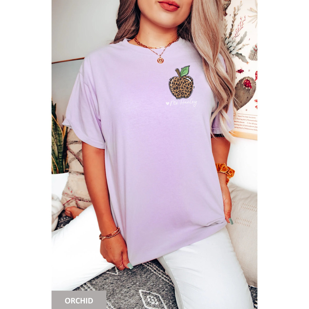 Custom Teacher Name Shirt, Personalized Comfort Colors Cheetah Teacher Tee, Teacher Pocket Apple TShirt, Gift for Teacher, Back to School - 3.jpg